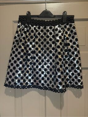 Marc Jacobs Silver Sequin Skirt with Macrame Trim